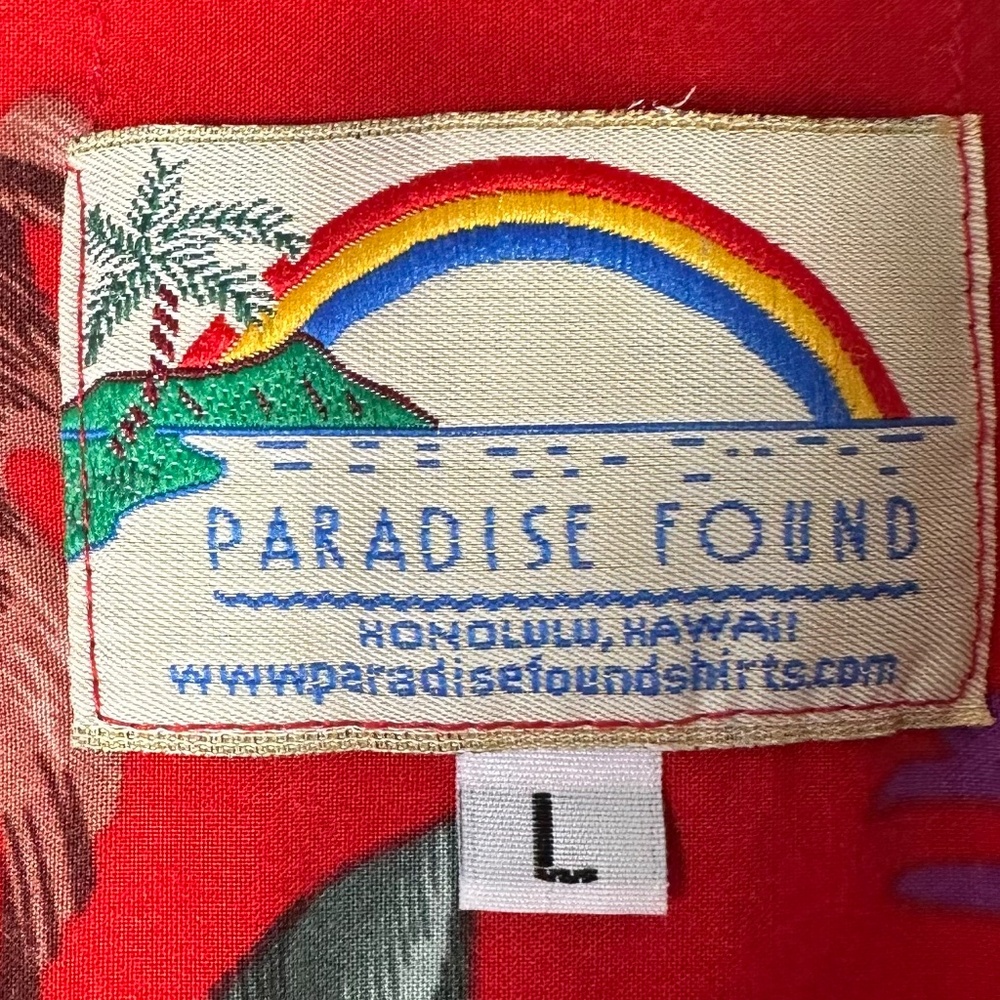 Vtg Paradise Found Magnum PI Hawaiian Shirt Sz Large Red Parrots Birds Tropical - Picture 5 of 6